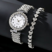 2PCS Luxury Women’s Watch Set - Silver Quartz Wristwatch & Bracelet