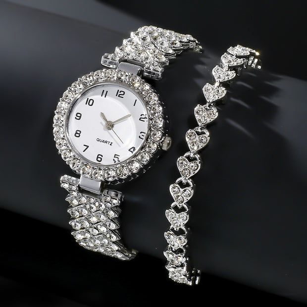 2PCS Luxury Women’s Watch Set - Silver Quartz Wristwatch & Bracelet