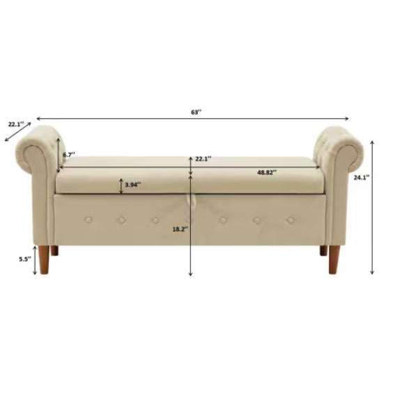 Beige Multifunctional Storage Rectangular Sofa Stool