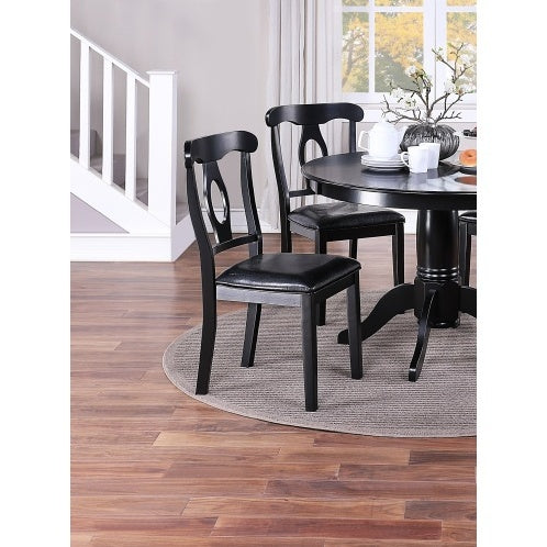 Classic Design Dining Room 5pc Set Round Table 4x Side Chairs Cushion Fabric Upholstery Seat Rubberwood Black Color Furniture