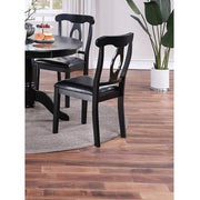 Classic Design Dining Room 5pc Set Round Table 4x Side Chairs Cushion Fabric Upholstery Seat Rubberwood Black Color Furniture