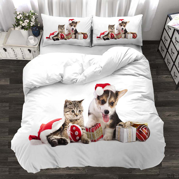 Three-piece Animal Cat and Dog Realistic Quilt Cover