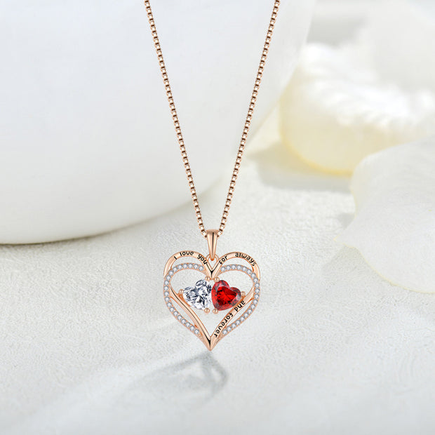 S925 Silver Double Love Heart Necklace with Rhinestones - Valentine’s Gift