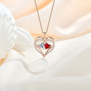 S925 Silver Double Love Heart Necklace with Rhinestones - Valentine’s Gift