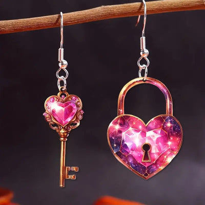 Romantic Key Heart Lock Acrylic Types A And B Earrings