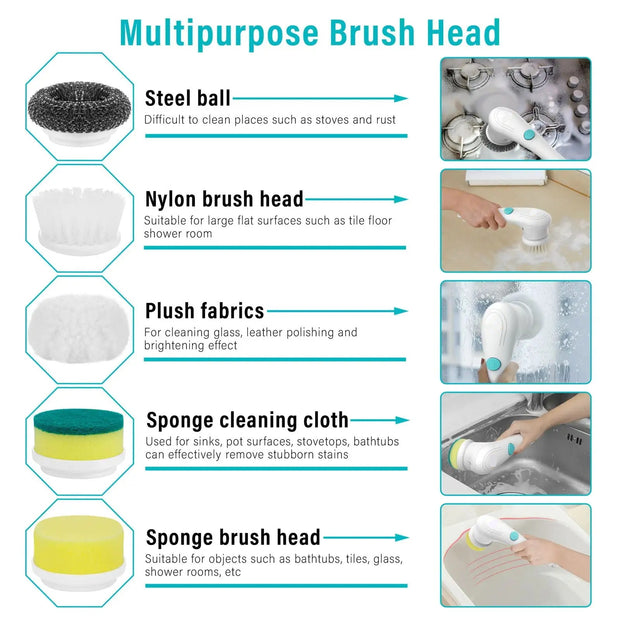 Multifunctional Electric Handheld Kitchen Household Dishwashing Brush Handheld Scrubber Bathtub Sink Bathroom Kitchen Tile Cleaning Tool Drill Brush Set With 5 Heads