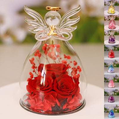 Eternal Dried Rose Gift Box - Angel Glass Cover for Christmas & Valentine's Day