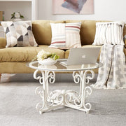 Round Tempered Glass Coffee Table,with Metal Leaf Shape Base,Leisure Cocktail Table With Tempered Glass Top For Living Room