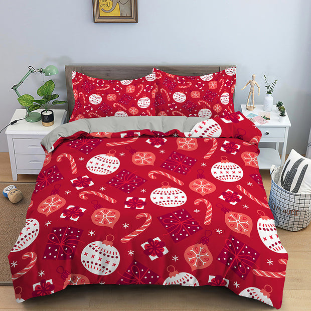 Red Cartoon Santa Claus Three-piece Digital Printing Bedspread