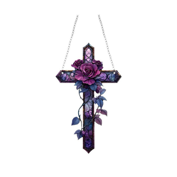 Religious Purple Cross Acrylic Bedroom Study Wall Waterproof And Hard-wearing Hanging Piece Pendant Decorations