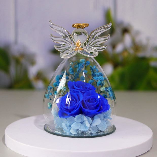 Eternal Dried Rose Gift Box - Angel Glass Cover for Christmas & Valentine's Day