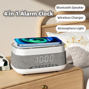 Intelligent Multifunctional Alarm Clock Bluetooth Speaker Wireless Charger Fast Charge Clock Atmosphere Night Light Home Decor