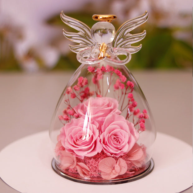 Eternal Dried Rose Gift Box - Angel Glass Cover for Christmas & Valentine's Day