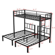 Twin Over Twin Twin Bunk Beds For 3, Twin XL Over Twin Twin Bunk Bed Metal Triple Bunk Bed, Black