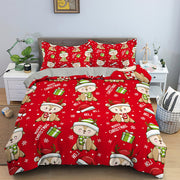 Red Cartoon Santa Claus Three-piece Digital Printing Bedspread