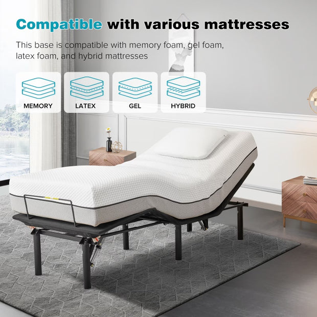 Adjustable Bed Base,Bed Frame With Head And Foot Incline,Anti-Snore, Wireless Control, TXL