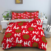 Red Cartoon Santa Claus Three-piece Digital Printing Bedspread