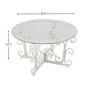 Round Tempered Glass Coffee Table,with Metal Leaf Shape Base,Leisure Cocktail Table With Tempered Glass Top For Living Room