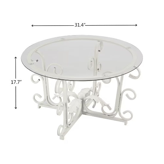 Round Tempered Glass Coffee Table,with Metal Leaf Shape Base,Leisure Cocktail Table With Tempered Glass Top For Living Room