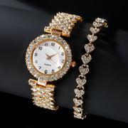 2PCS Luxury Women’s Watch Set - Silver Quartz Wristwatch & Bracelet