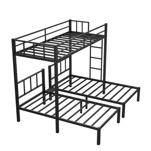 Twin Over Twin Twin Bunk Beds For 3, Twin XL Over Twin Twin Bunk Bed Metal Triple Bunk Bed, Black