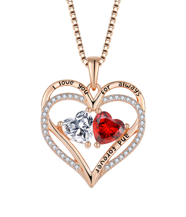 S925 Silver Double Love Heart Necklace with Rhinestones - Valentine’s Gift